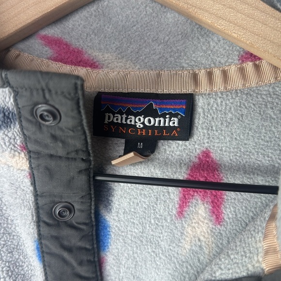 Patagonia Synchilla‎ Snap Collar Gray Print Fleece Pullover Women’s Size Medium - Picture 6 of 7